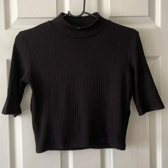 Zara High Neck Cropped Ribbed Top - Picture 2 of 4